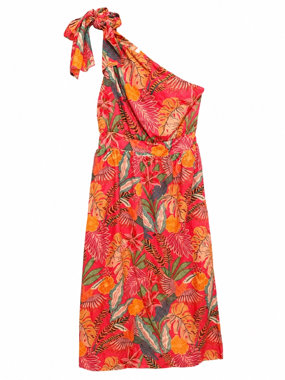 Gibson Latimer 100% cotton One-Shoulder  tropical Midi Dress